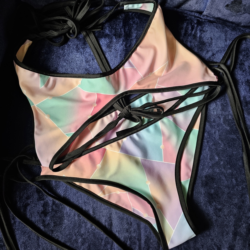 Colorful Geometric Swimsuit with Black Trim